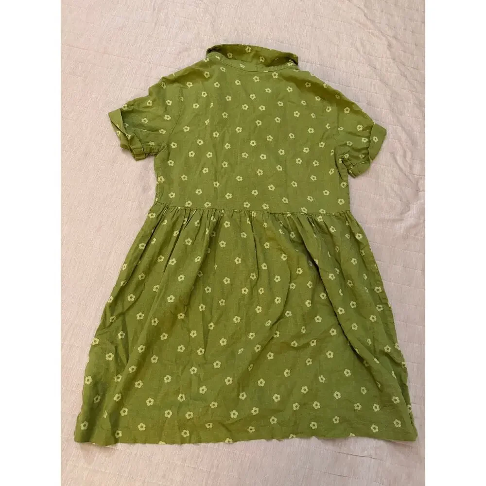 Twik Green Floral Linen Blend Button Front Dress Small - Picture 3 of 11